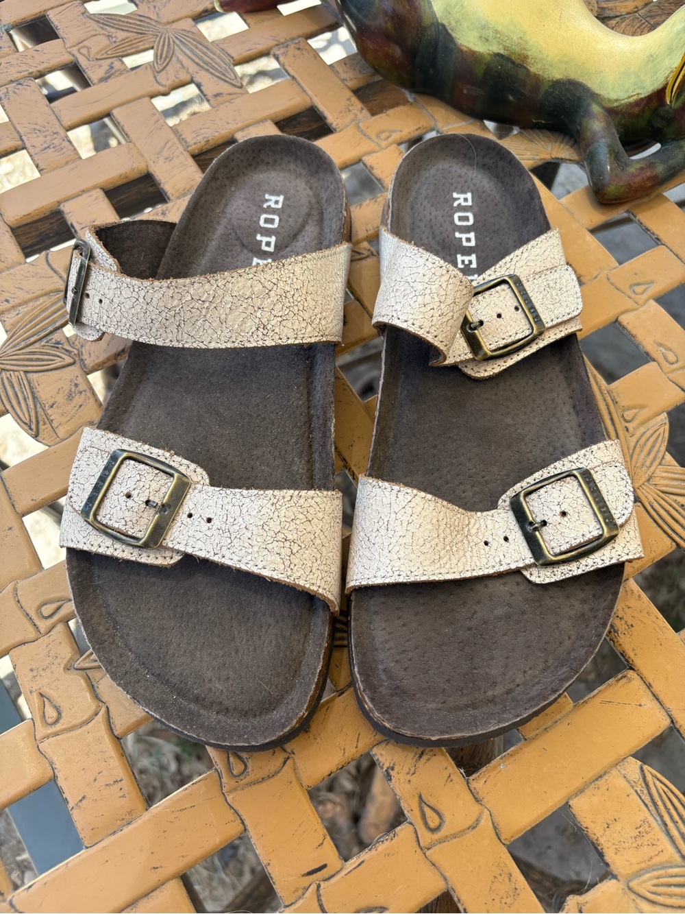 Roper Kids Cracked Metallic Gold Double-Buckle Slide Sandals